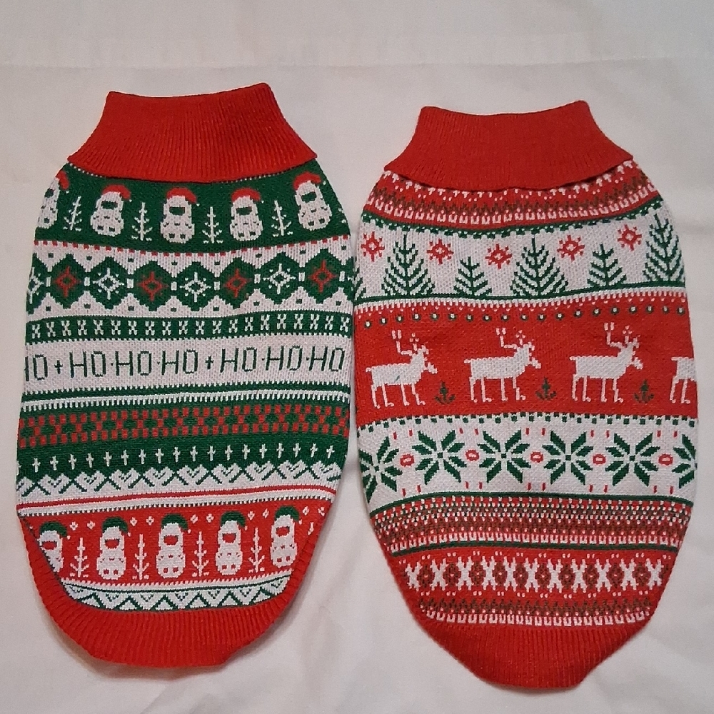 2 Festive Christmas Dog Sweaters, Snowmen, Reindeer, Sz S, New In Bag